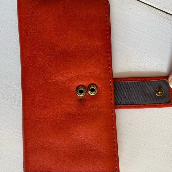Fossil Orange Cowhide Leather Wallet Bifold Credit Card Zip Compartment Coins - Picture 10 of 15